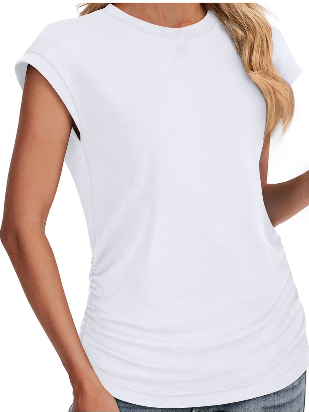Women’s Cap Sleeve Crewneck Top in White